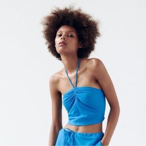 ZARA Blue Halter Crop Top
